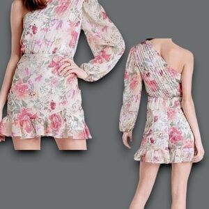 NWT‎ Express Metallic Floral One Shoulder Romper, Small